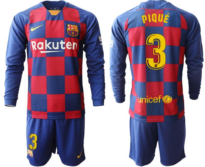 Men 2019-2020 club Barcelona home long sleeve #3 blue Soccer Jerseys